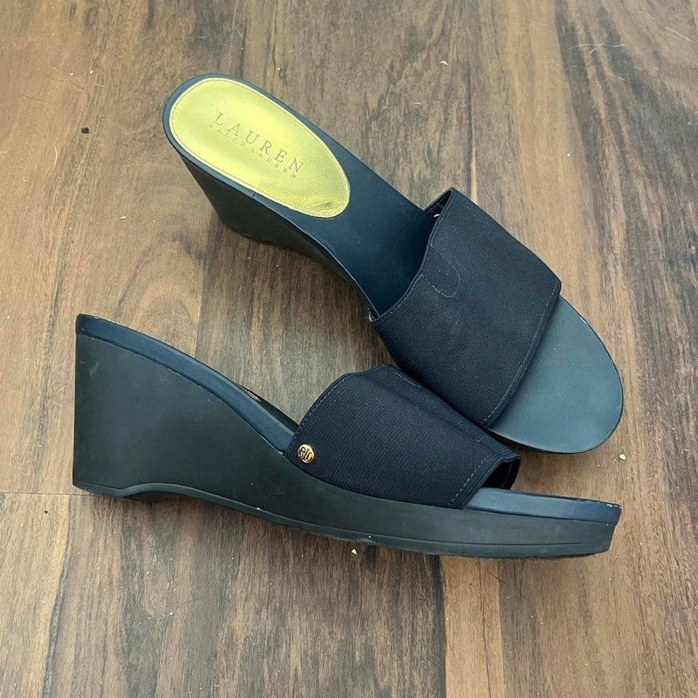 Ralph Lauren Navy Blue Slip on Wedge Sandals